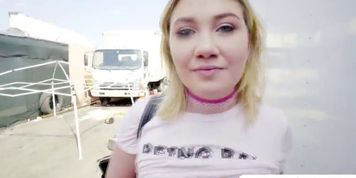 Blonde babe Zelda Morrison flashes perky tits for money