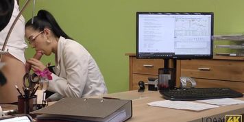 LOAN4K. Stranger&comma; who works in a loan office&comma; satisfies a girl for sex