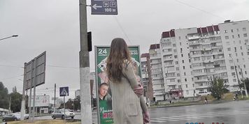 Hot upskirt porn with amateur red head girl in public