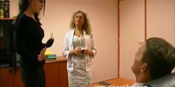 Lucky Boss Gets Three Sluts To Suck His Cock In His Office