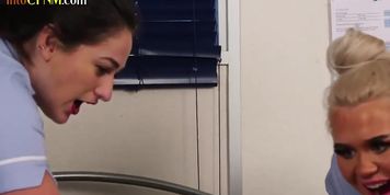 CFNM nurses blowing patient dick in 3way