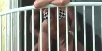Blonde fucks black guy on balcony