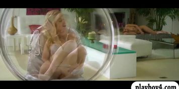 Two small boobs blond babes enjoy licking twats in 69ing