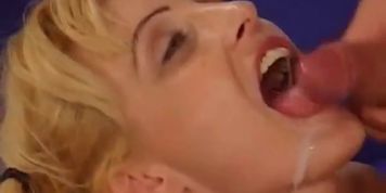Blonde amateur gf home threesome with facials