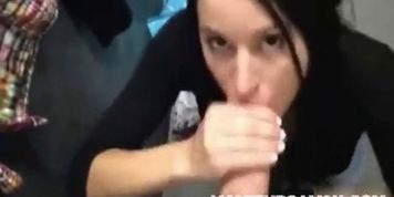 Gorgeous babe milks huge cock in change room