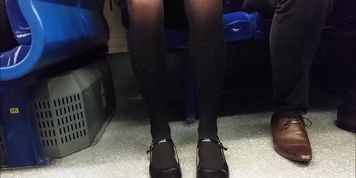 Black tights, parted Upskirt