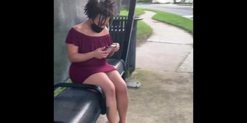 Ebony caught Flashing and Masturbating at public bus stop!!