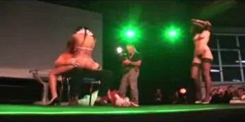 Two strippers teasing a horny guy from public rough