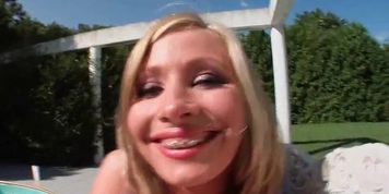 Erotic blonde daughter masturbating her hungry cunt outdoor