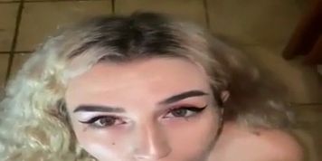 Teen gf gives sloppy blowjob with cum on face