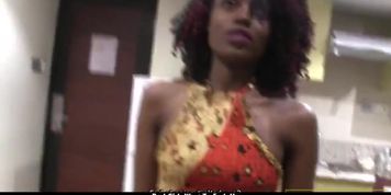 Beautiful ebony model scammed in fake casting enjoys hard screw anyway