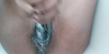 Creamy ebony pussy and squirt