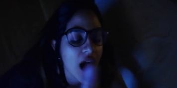 Beautiful Latina sucking Tralalabala and makes him cum on her glasses