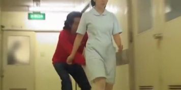 Sharking Japanese nurse bottom and enjoying her panty