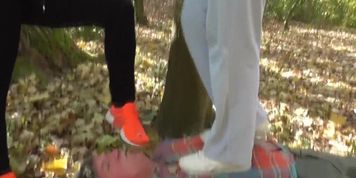German Brat Doms trample old slave outdoor