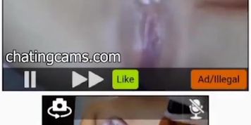 Petite girl rubs pussy on video chat