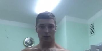 thick hunk flexing in the locker room
