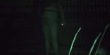 Nude Walk 1: Leaving clothes, exposed in headlights, full shaved body exploration in chilly night.