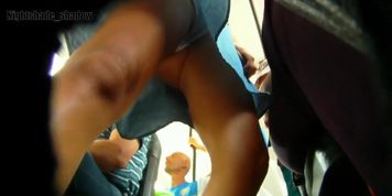 Bus ticket buying brunette in blue upskirt voyeur video