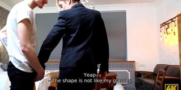 TUTOR4K. Guy steals tutors glasses and with ease seduces mature woman