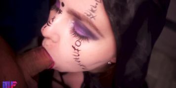 Cute Horny Witch Gives Blowjob And Gets Cum On Her Face (Eva Elfie)