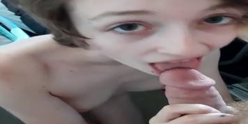 Good girl on her knees sucking and swallowing.