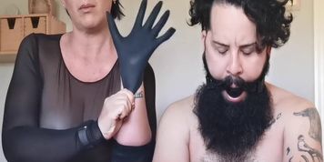 Femdom submission. Fingering the ass of my slave till he cums