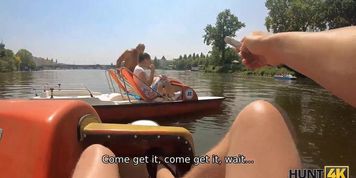 HUNT4K. Curvy chick with juicy boobs has sex with stranger in front of BF