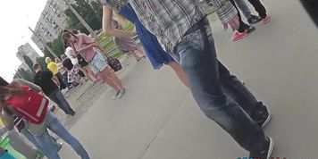 Chick wears a-line skirt and a g-string in upskirt mov
