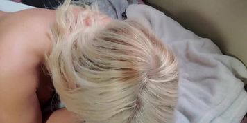 Hot Blonde With Big Fake Boobs Sucks Dildo