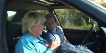 He picks up and bangs granny outside