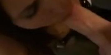 Cute face brunette with great boobs dressed BJ on her knees