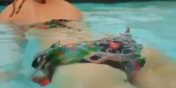 Angel faced Japanese girl Rina Akiyama rubs her body with ice