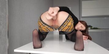 Cute redhead girl masturbate with big dildo