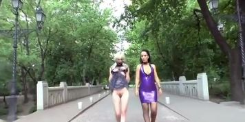 Blonde made to expose ass in public outdoor