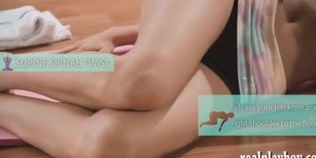 Hot yoga session with huge tits blonde trainer to stay fit