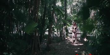 Roughly pounded girl doggystyled outdoors