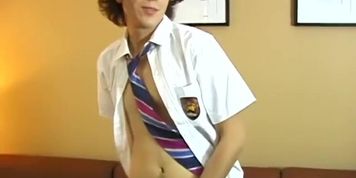 Twink from college does not take off uniform when wanking