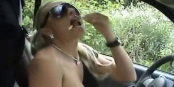 Oral Creampie in public amateur blowjob in car, spits out cum