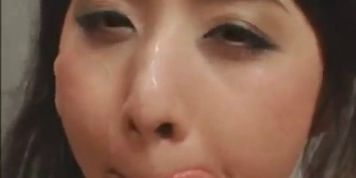 Asian Whore Gets Off to Glass of Cum