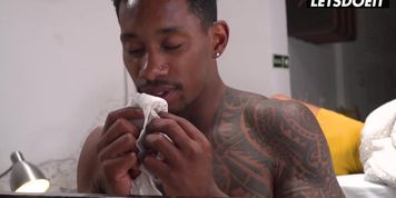 Curvy woman catches man with her panties, then gives deepthroat (Jesus Reyes, Tina Fire)