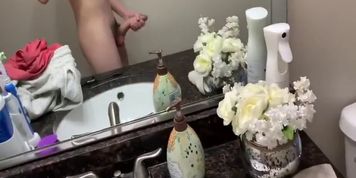 Huge Uncut Young Dick Cums Before Shower