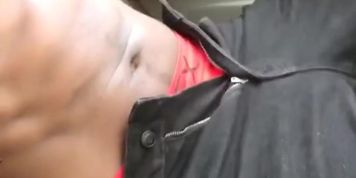Driving and flexing. Playing with my black cock and driving. 