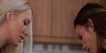 Sexy blonde and cute brunette turn a business meeting into a hot lesbian encounter (Angelika Grays)