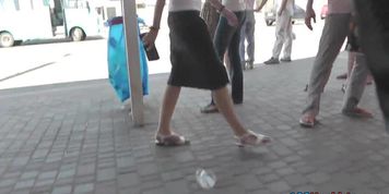 A-line skirt on the petite butt in accidental upskirt