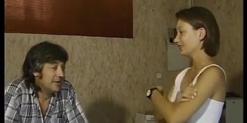 shy french brunette with a old man