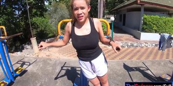 Big boobs Thai amateur MILF GF workout on the big cock of her bf
