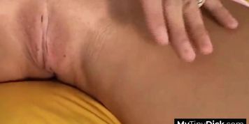 Horny blonde girl playing with her pussy (Tiny Dick)