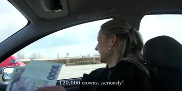 Stunning young blond is picked up & paid to fuck in a parking lot (Samantha Jolie)