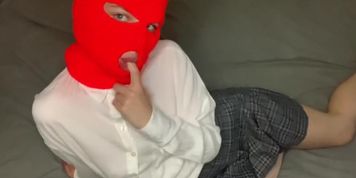 schoolgirl in balaclava wants to suck